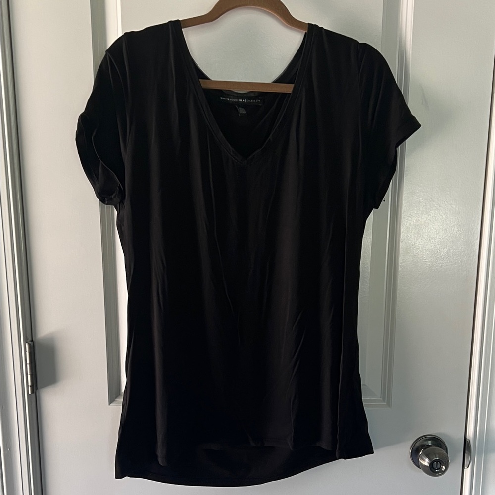 White House Black Market Black Short Sleeve V-Neck Tee
